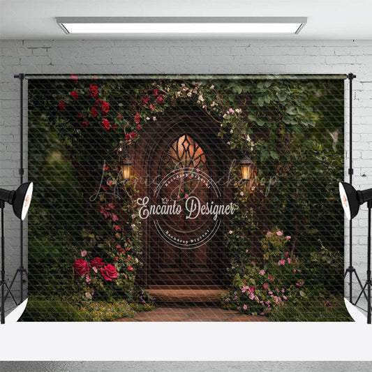 Lofaris Retro Door Green Natural Plant Floral Spring Backdrop