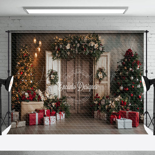 Lofaris Retro Door Trees Gifts Festive Christmas Backdrop
