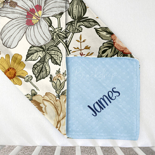 Lofaris Retro Elegant Yellow Pink Floral Minky Baby Blanket