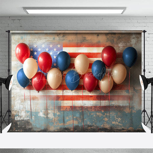 Lofaris Retro Faded Usa Flag Wall Balloons Photo Backdrop