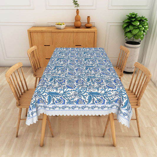 Lofaris Retro Floral Rectangle Tablecloth in Blue and White for Cottage Farmhouse Shabby Chic Decor