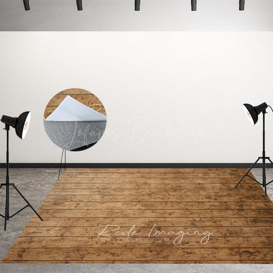 Lofaris Retro Gradient Brown Wood Board Fabric Floor Backdrop