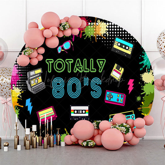 Lofaris Retro Graffiti Wall 80s Circle Birthday Backdrop
