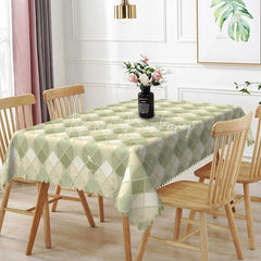 Lofaris Retro Green Geometric Rectangle Tablecloth Abstract Tile Mosaic Pattern Mid Century Modern Dining Table Cover Decor