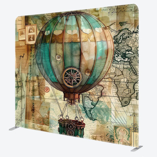 Lofaris Retro Green Hot Air Balloon Square Tension Backdrop