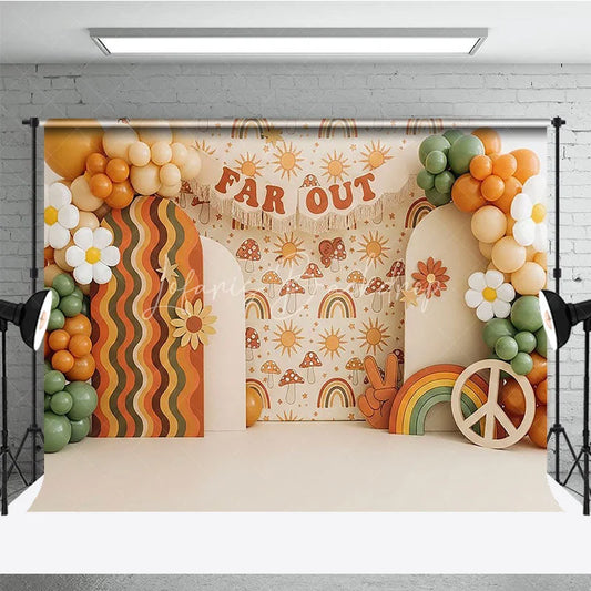 Lofaris Retro Groovy One Birthday Backdrop Boho Far Out Rainbow and Daisy Flowers Cake Smash Photography Background