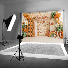 Lofaris Retro Groovy One Birthday Backdrop Boho Far Out Rainbow and Daisy Flowers Cake Smash Photography Background