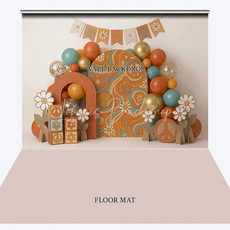 Lofaris Retro Groovy Peace Sign and Daisy Combo Set Backdrop Orange Teal Gold Balloons Birthday Party Decor