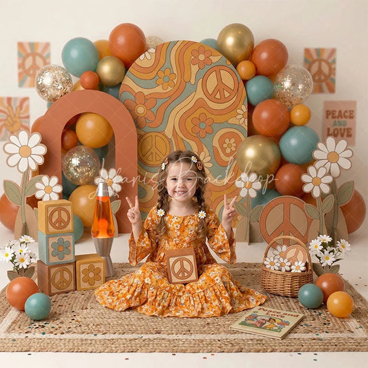 Lofaris Retro Groovy Peace Sign and Daisy Combo Set Backdrop Orange Teal Gold Balloons Birthday Party Decor