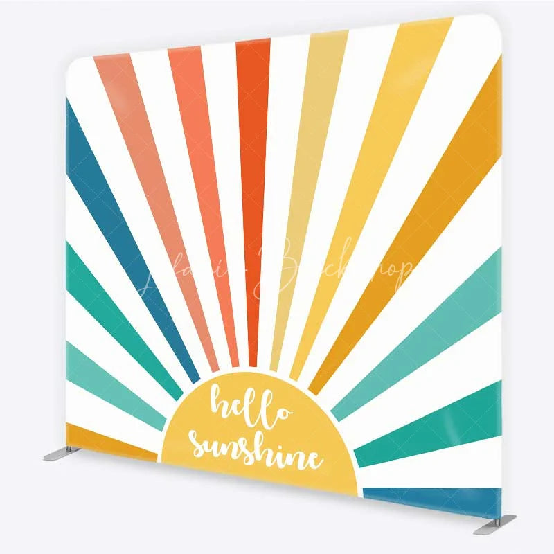 Lofaris Retro Hello Sunshine Tension Fabric Backdrop Boho Rainbow Sunbeam Baby Shower Birthday Decorations