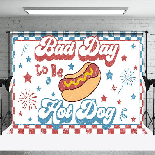 Lofaris Retro Hot Dog Bad Day to Be a Holiday Backdrop Patriotic Stars and Fireworks Summer Party Decor