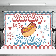 Lofaris Retro Hot Dog Bad Day to Be a Holiday Backdrop Patriotic Stars and Fireworks Summer Party Decor