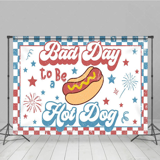 Lofaris Retro Hot Dog Bad Day to Be a Holiday Backdrop Patriotic Stars and Fireworks Summer Party Decor
