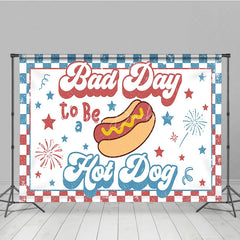 Lofaris Retro Hot Dog Bad Day to Be a Holiday Backdrop Patriotic Stars and Fireworks Summer Party Decor