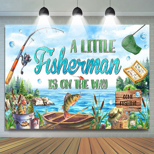 Lofaris Retro Lake Little Fisherman Baby Shower Backdrop