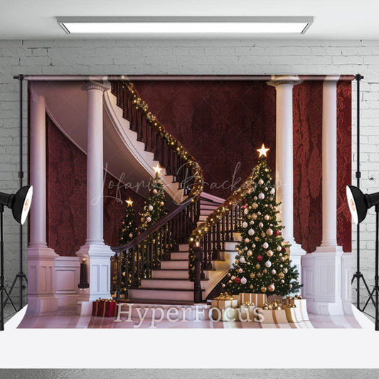 Lofaris Retro Luxury Stairs Tree Gift Christmas Vibe Backdrop