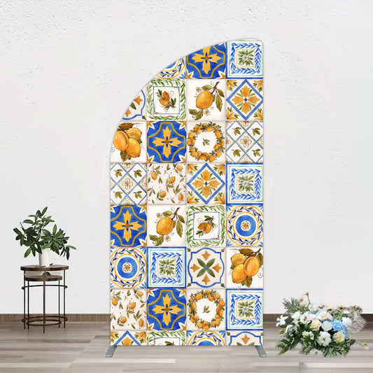 Lofaris Retro Mediterranean Lemon Bridal Shower Half Moon Arch Backdrop