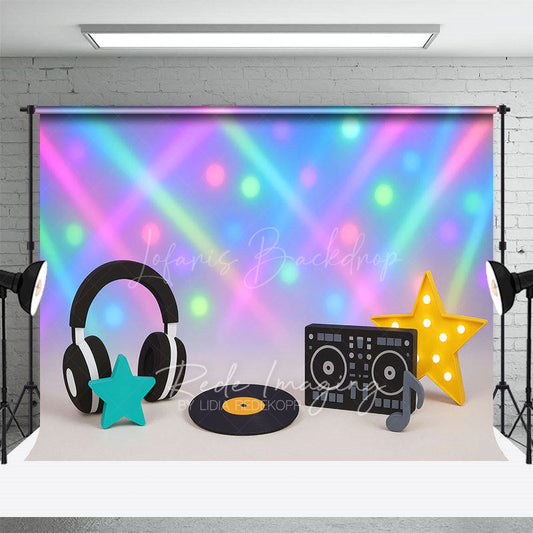 Lofaris Retro Music Laser Light Birthday Cake Smash Backdrop