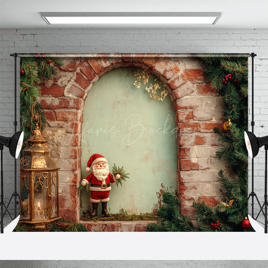 Lofaris Retro Old Style Brick Xmas Vibe Holiday Backdrop