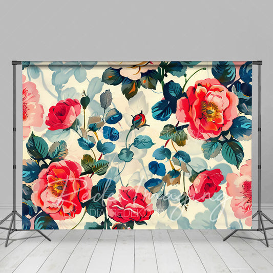 Lofaris Retro Painted Floral Wood Floor Combo Set Backdrop