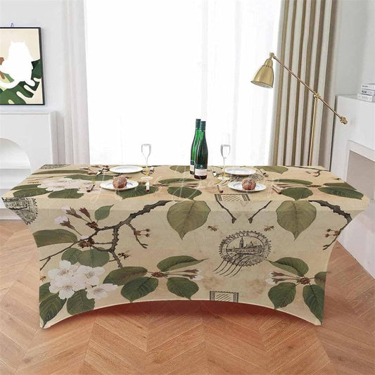 Lofaris Retro Pear Blossom Floral Leaves Cool Stretch Table Cover