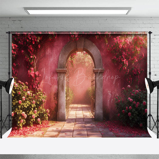 Lofaris Retro Pink Arch Wall Greenery Floral Spring Backdrop