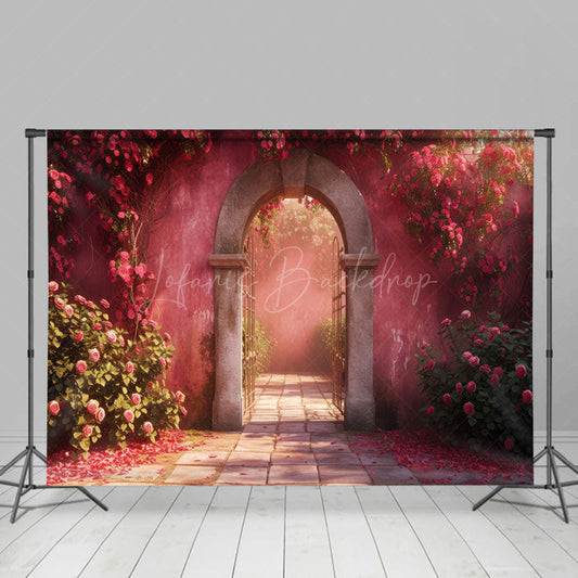 Lofaris Retro Pink Arch Wall Greenery Floral Spring Backdrop