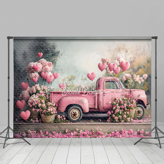 Lofaris Retro Pink Truck Romantic Valentines Day Backdrop
