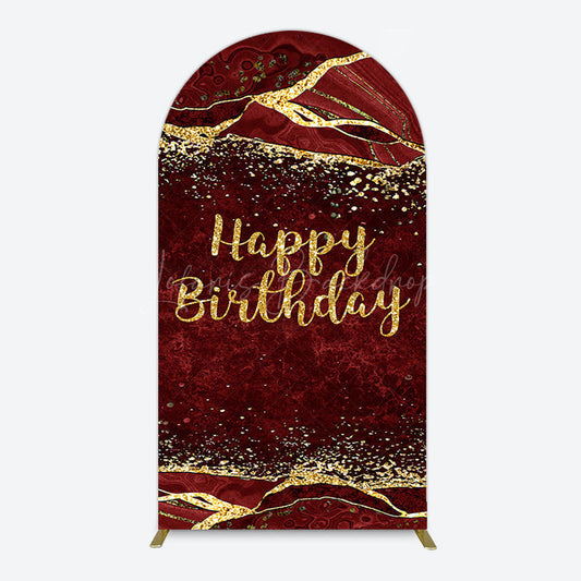 Lofaris Retro Red Gold Marbled Happy Birthday Arch Backdrop