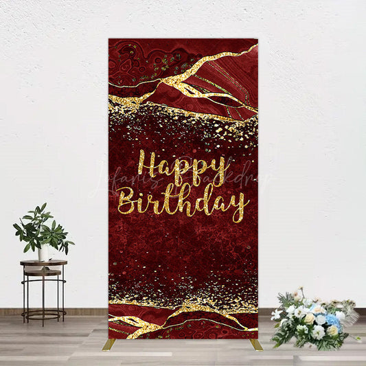 Lofaris Retro Red Gold Marbled Happy Birthday Rectangle Backdrop