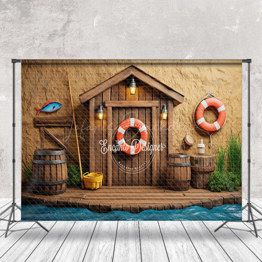 Lofaris Retro Riverside Cabin Fishing Cake Smash Backdrop