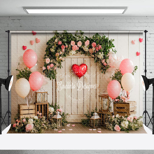 Lofaris Retro Rural Wood Floral Plant Valentines Day Backdrop