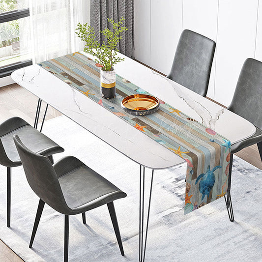 Lofaris Retro Sea Turtle and Shells Table Runner Vintage Wooden Ocean Life Nautical Beach House Kitchen Decor