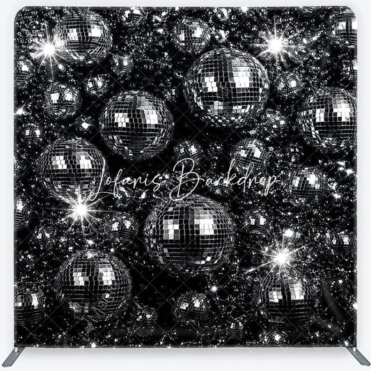 Lofaris Retro Silver Disco Ball Square Double-Sided Backdrop Sparkling Dance Party and Music Celebration Decor