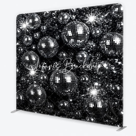 Lofaris Retro Silver Disco Ball Square Double-Sided Backdrop Sparkling Dance Party and Music Celebration Decor