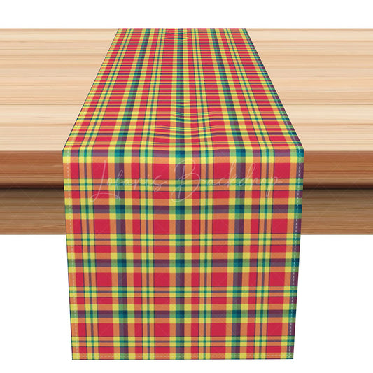 Lofaris Retro Striped Table Runner in an Old Style Blue Red and Yellow Design Vintage 70s Vibe Kitchen Decor