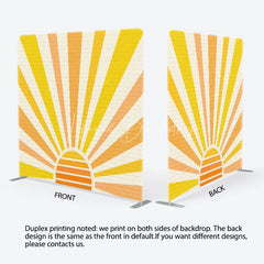 Lofaris Retro Sunburst Brick Wall Tension Fabric Backdrop Yellow Orange Rising Sun Background Sunshine Party Decoration