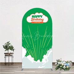 Lofaris Retro Sunburst Happy Birthday Arch Backdrop Green and White Cloud Party Cover