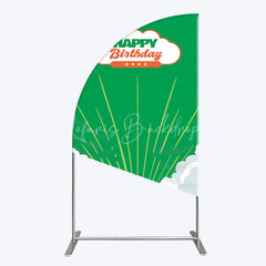 Lofaris Retro Sunburst Happy Birthday Half Moon Arch Backdrop Green and White Cloud Party Cover