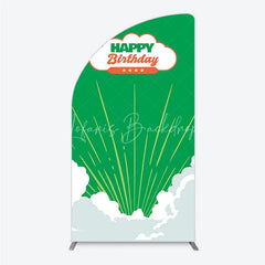 Lofaris Retro Sunburst Happy Birthday Half Moon Arch Backdrop Green and White Cloud Party Cover