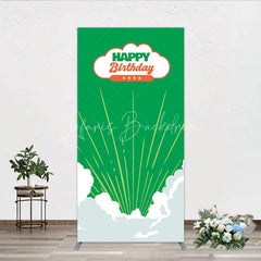 Lofaris Retro Sunburst Happy Birthday Rectangle Backdrop Green and White Cloud Party Cover