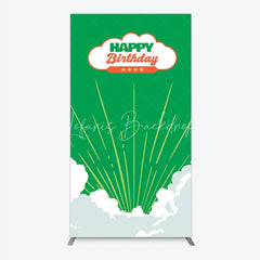 Lofaris Retro Sunburst Happy Birthday Rectangle Backdrop Green and White Cloud Party Cover