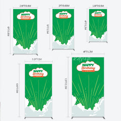 Lofaris Retro Sunburst Happy Birthday Rectangle Backdrop Green and White Cloud Party Cover