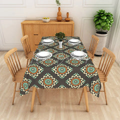 Lofaris Retro Sunburst Rectangle Tablecloth Brown Geometric Pattern Dining Table Cloth Decor