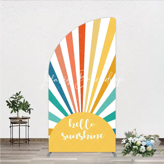 Lofaris Retro Vibrant Multi-Color Sunburst Stripes Half Moon Arch Backdrop Hello Sunshine Summer Party Decor