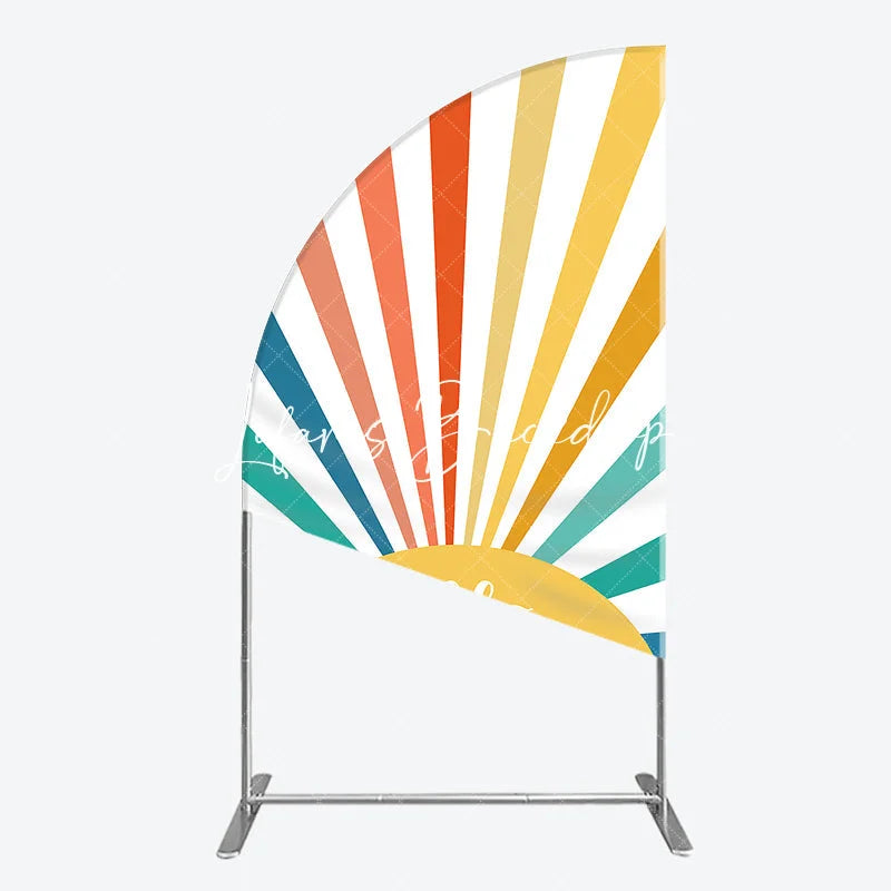 Lofaris Retro Vibrant Multi-Color Sunburst Stripes Half Moon Arch Backdrop Hello Sunshine Summer Party Decor