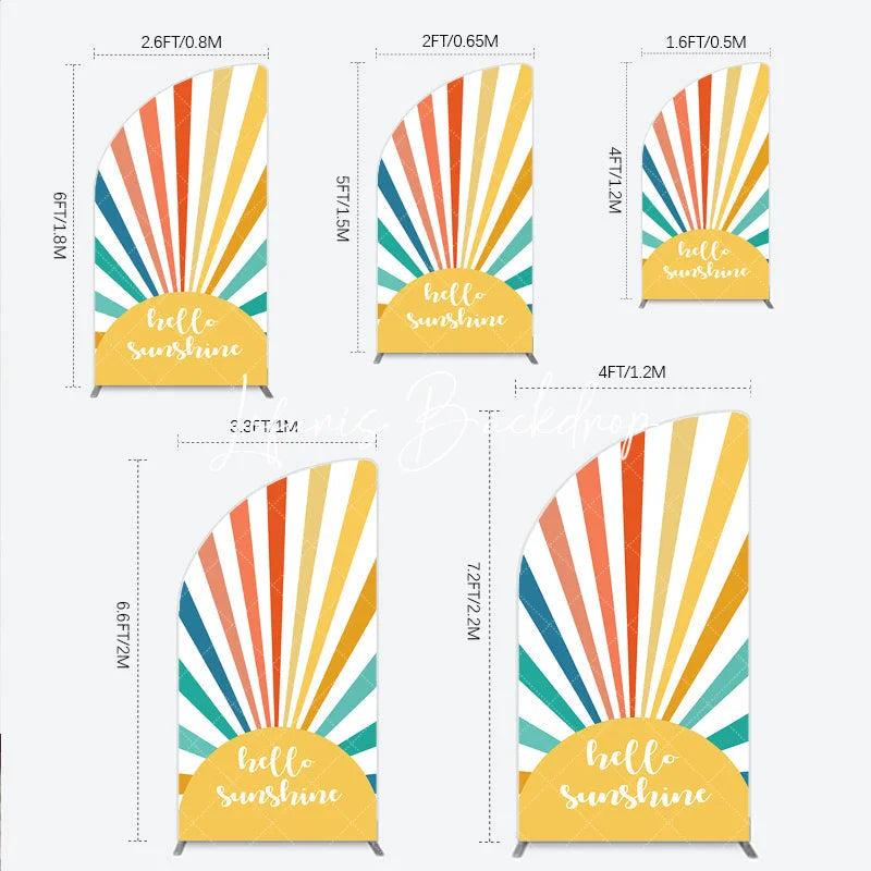 Lofaris Retro Vibrant Multi-Color Sunburst Stripes Half Moon Arch Backdrop Hello Sunshine Summer Party Decor