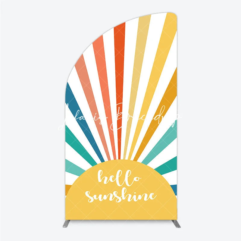Lofaris Retro Vibrant Multi-Color Sunburst Stripes Half Moon Arch Backdrop Hello Sunshine Summer Party Decor