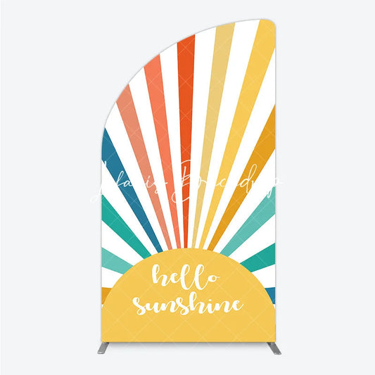 Lofaris Retro Vibrant Multi-Color Sunburst Stripes Half Moon Arch Backdrop Hello Sunshine Summer Party Decor