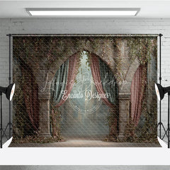 Lofaris Retro Wall Backdrop Stone Archway with Pink Drapes Vintage Castle Photography Background Prop Vines